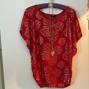 Rouge Red Leaf Pattern Blouse